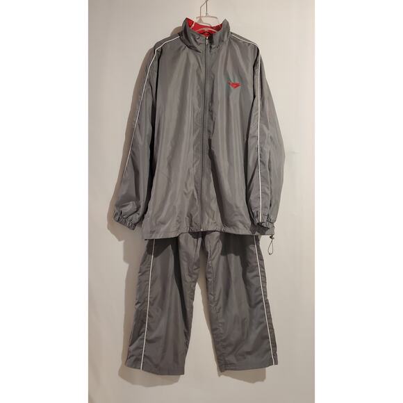 Pony Other - Pony Vtg Y2K 2 Piece Track Suit Windbreaker Jacket Pants Mens Size XXL Gray Red